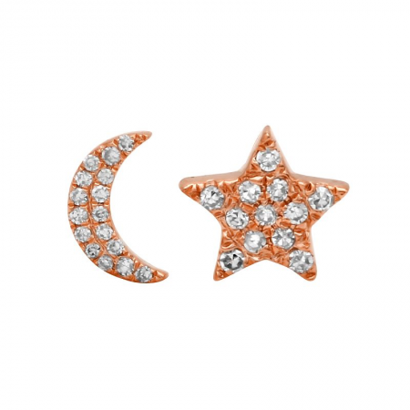 14K Gold Moon And Star Diamond Earrings