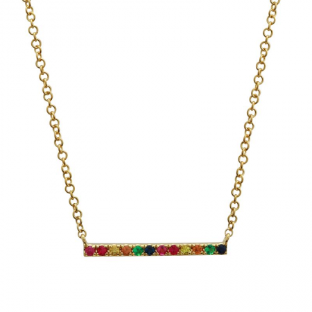 14K Gold Multi Color Bar Necklace