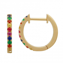 Load image into Gallery viewer, 14K Gold Rainbow Huggie Earrings
