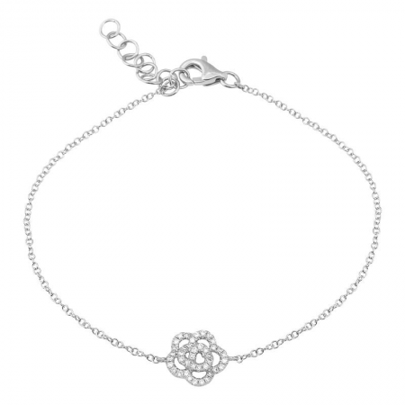 14K Gold Diamond Camellia Flower Bracelet
