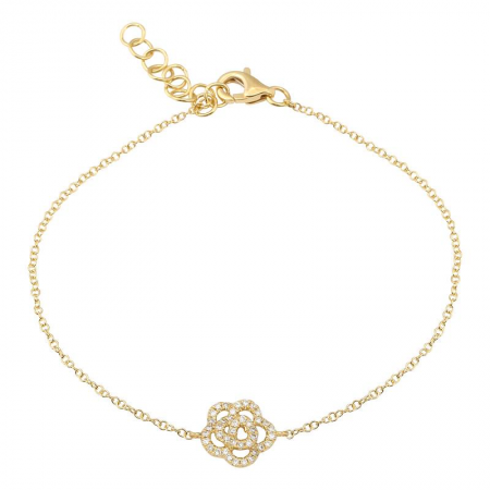 14K Gold Diamond Camellia Flower Bracelet