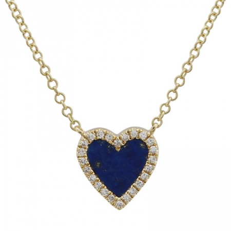 14K Gold Diamond Heart Lapis Necklace