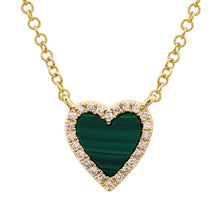 Load image into Gallery viewer, 14K Yellow Gold Malachite Diamond Heart Necklace

