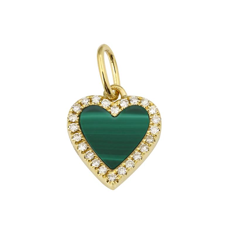 14K Yellow Gold Malachite Heart Necklace Charm Small