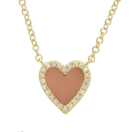 14K Gold Heart Pink Opal Necklace