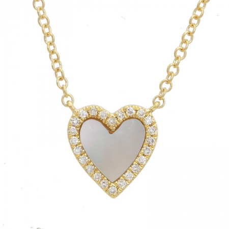 14K Gold Heart Mother Of Pearl Necklace