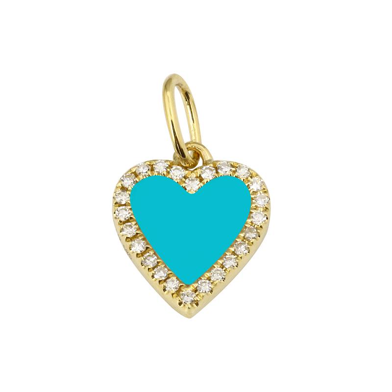 14K Yellow Gold Turquoise Heart Necklace/ Bracelet Charm