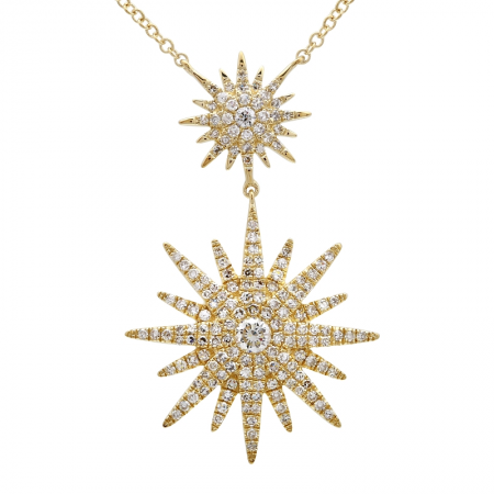 14K Gold Diamond Double Sunburst Necklace
