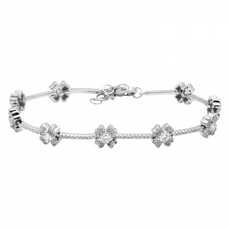 14K White Gold Flower Diamond Bracelet