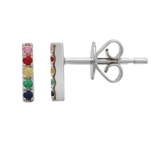 Load image into Gallery viewer, 14K Gold Rainbow Bar Multi Sapphire Earrings

