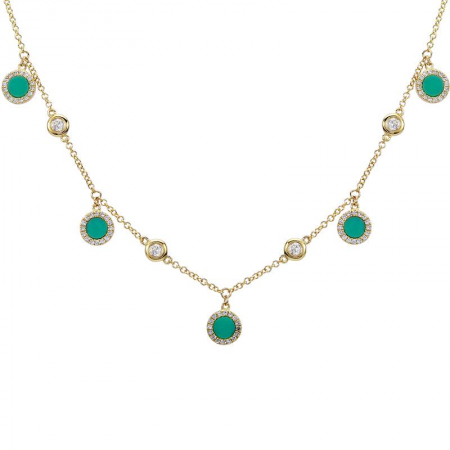 14K Yellow Gold Turquoise & Diamond Circle Necklace