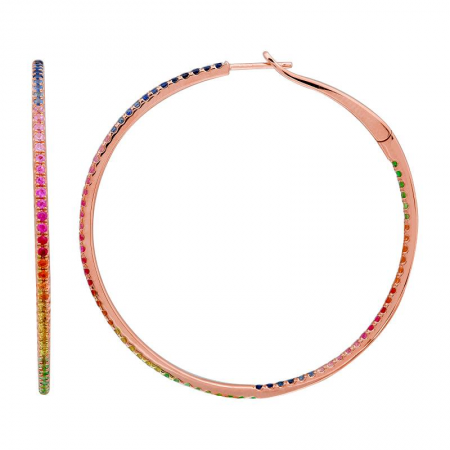14K Rose Gold Multi Sapphire Rainbow Hoop Earrings