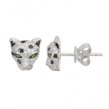 Load image into Gallery viewer, 14K Gold Panther Diamond Earrings/ Emerald Eye
