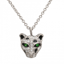 Load image into Gallery viewer, 14K Gold Diamond Panther Necklace / Emerald Eye
