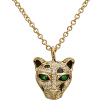 Load image into Gallery viewer, 14K Gold Diamond Panther Necklace / Emerald Eye
