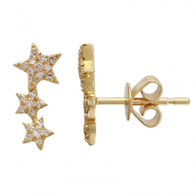 Load image into Gallery viewer, 14K Gold Triple Star Diamond Earrings
