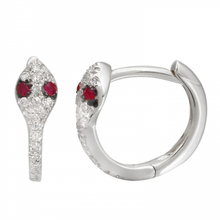 Load image into Gallery viewer, 14K Gold Snake Diamond Huggie Earrings / Ruby Eye
