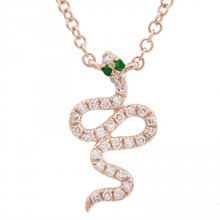 Load image into Gallery viewer, 14K Gold Emerald Diamond Snake Necklace
