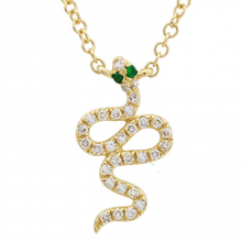 Load image into Gallery viewer, 14K Gold Emerald Diamond Snake Necklace
