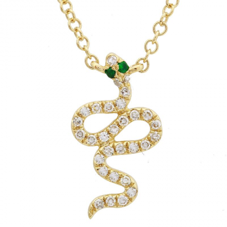 14K Gold Emerald Diamond Snake Necklace