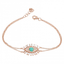 Load image into Gallery viewer, 14K Gold Evil Eye Diamond Baguette Bracelet

