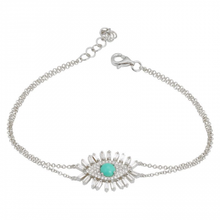 Load image into Gallery viewer, 14K Gold Evil Eye Diamond Baguette Bracelet

