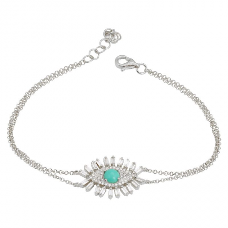 14K Gold Evil Eye Diamond Baguette Bracelet