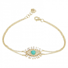 Load image into Gallery viewer, 14K Gold Evil Eye Diamond Baguette Bracelet
