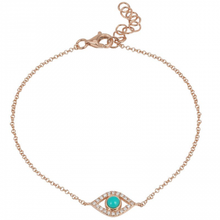 Load image into Gallery viewer, 14K Gold Evil Eye Diamond and Turquoise Bracelet
