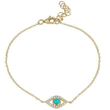 Load image into Gallery viewer, 14K Gold Evil Eye Diamond and Turquoise Bracelet

