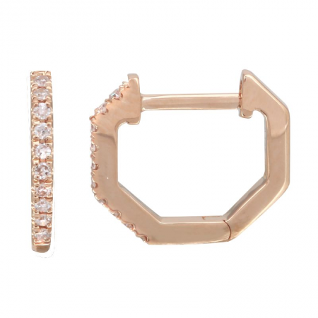 14K Gold Diamond Hexagon Medium Huggie Earrings
