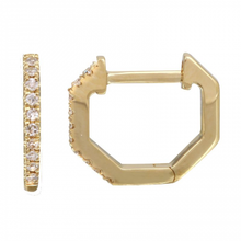 Load image into Gallery viewer, 14K Gold Diamond Hexagon Medium Huggie Earrings
