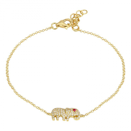 14K Gold Elephant Diamond Bracelet/ Ruby Eye