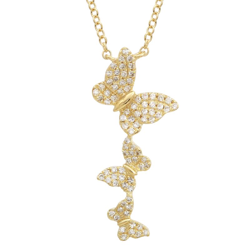 14K Yellow Gold Diamond Butterfly Necklace