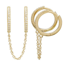 Load image into Gallery viewer, 14K Yellow Gold Diamond Double Two Hole Huggie Earrings (Sold As Single)
