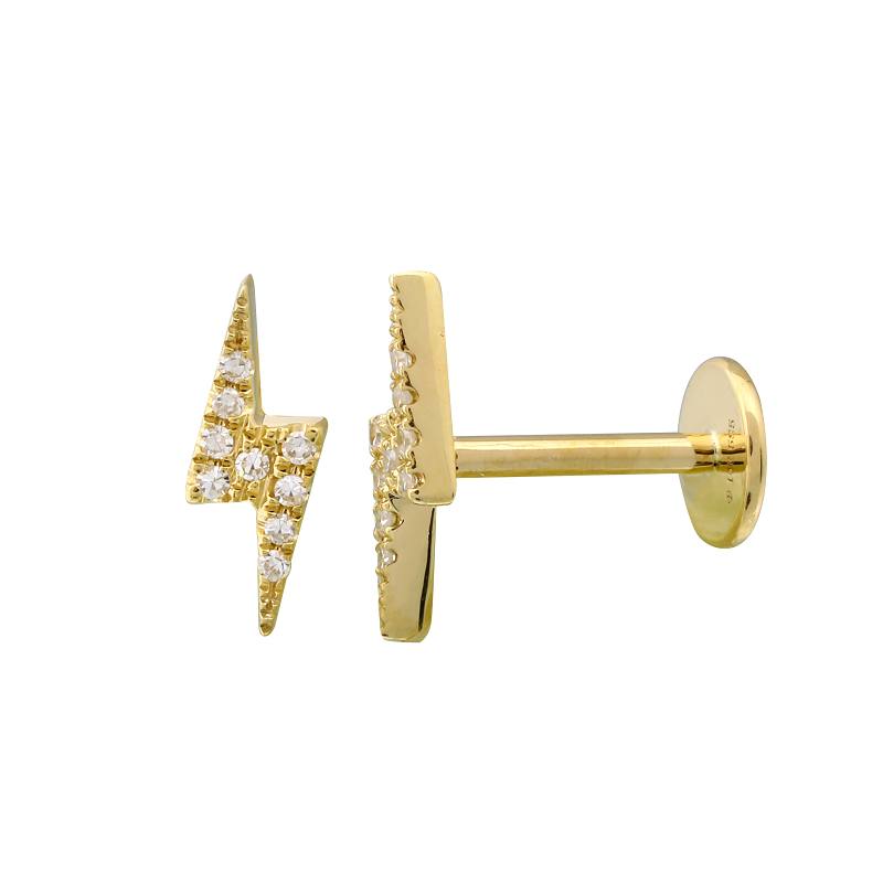 14K Yellow Gold Lightning Bolt Flat Back Stud (Second Hole/ Sold As Single)
