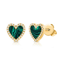 Load image into Gallery viewer, 14K Gold Malachite Large Heart Earrings

