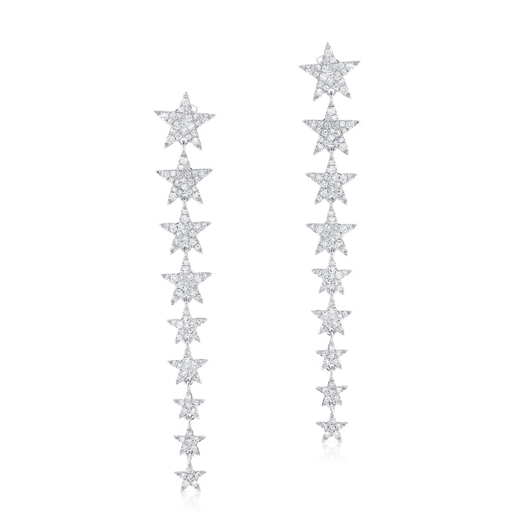 14K Gold Diamond Hanging Star Earrings