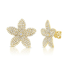 Load image into Gallery viewer, 14K Yellow Gold Diamond Flower Earrings
