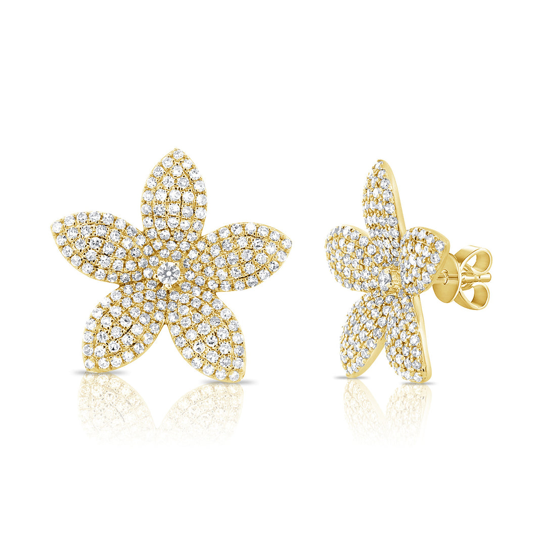 14K Yellow Gold & Diamond Large Flower Earrings