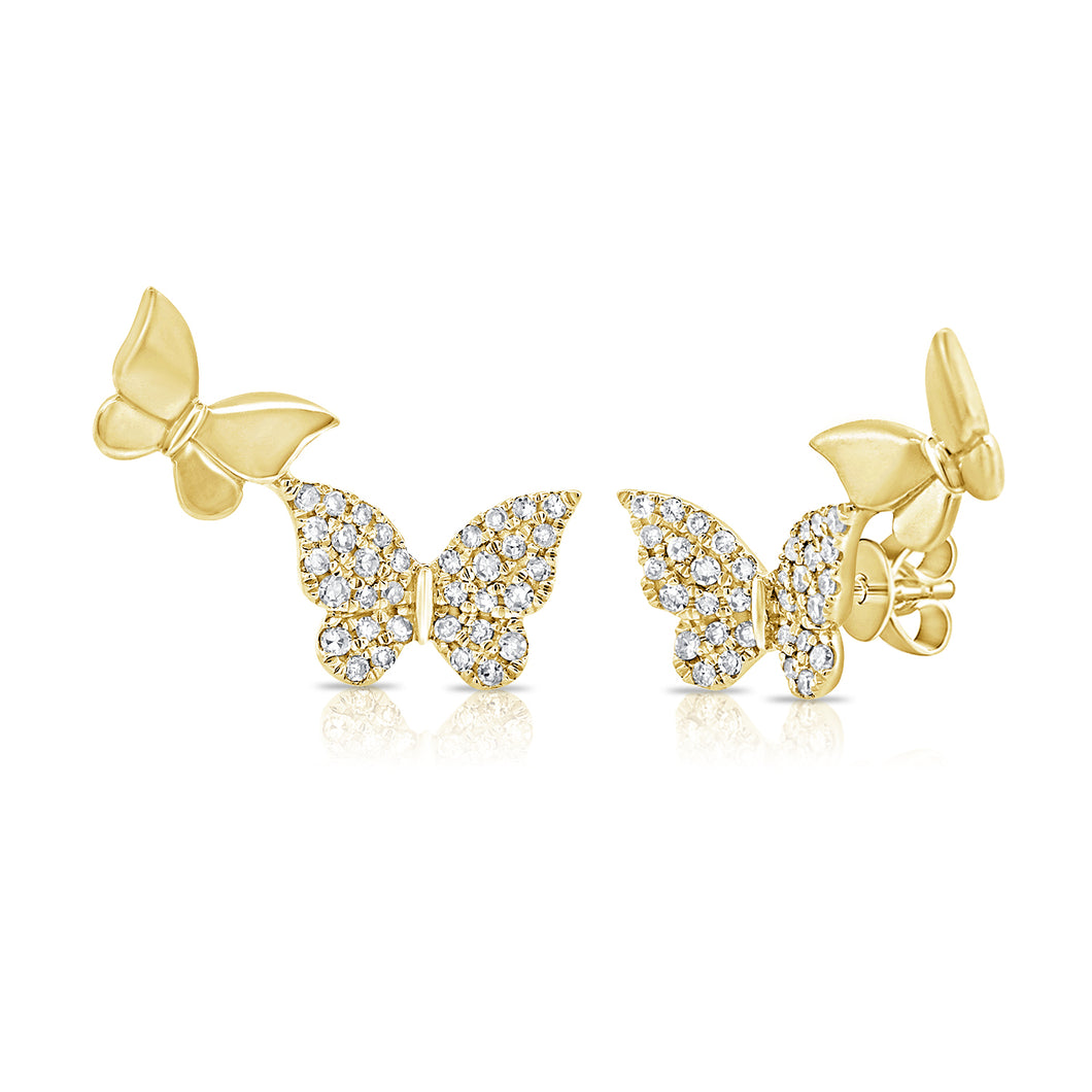 14K Gold Double Butterfly Diamond Studs