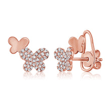 Load image into Gallery viewer, 14K Gold Diamond Double Rounded Butterfly Studs
