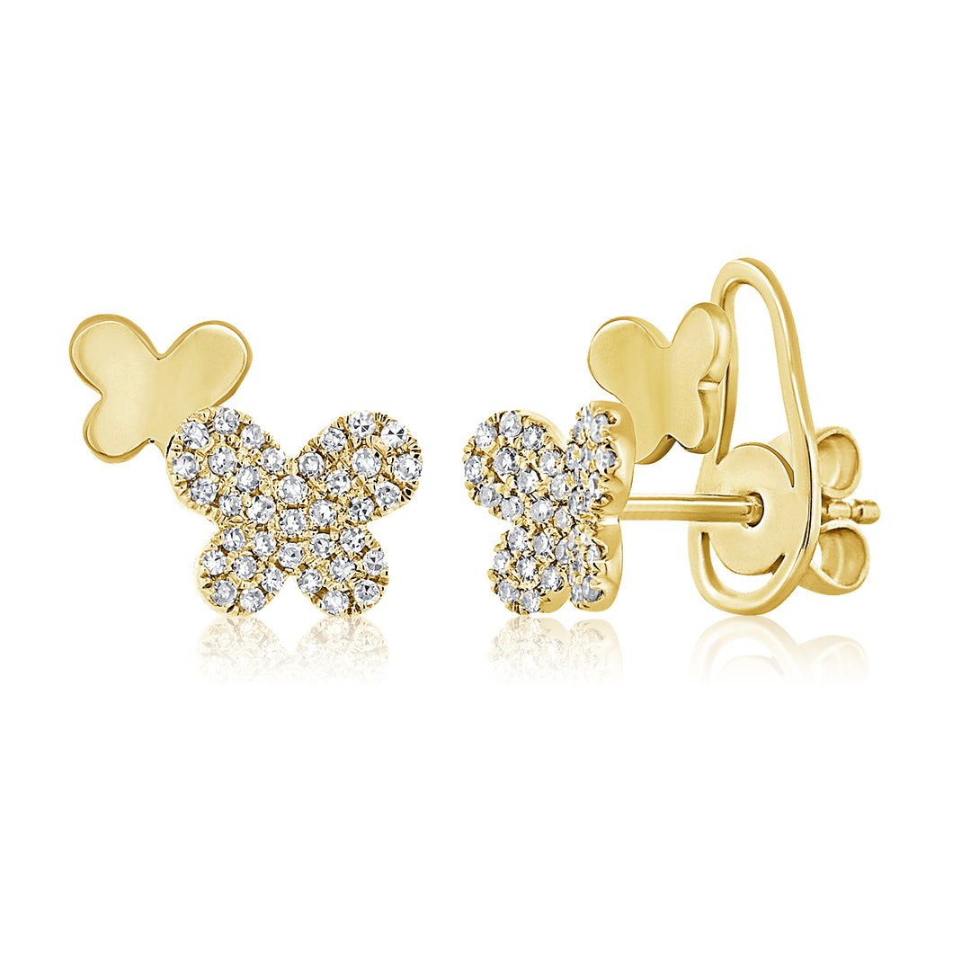 14K Gold Diamond Double Rounded Butterfly Studs