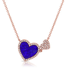 Load image into Gallery viewer, 14K Yellow Gold Lapis Double Heart and Diamond Necklace
