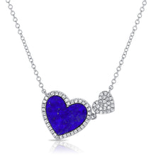 Load image into Gallery viewer, 14K Yellow Gold Lapis Double Heart and Diamond Necklace
