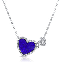 Load image into Gallery viewer, 14K Yellow Gold Lapis Double Heart and Diamond Necklace
