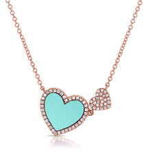 Load image into Gallery viewer, 14K Gold Turquoise Double Heart and Diamond Necklace

