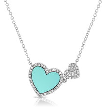 Load image into Gallery viewer, 14K Gold Turquoise Double Heart and Diamond Necklace
