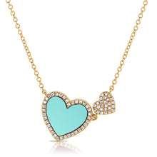 Load image into Gallery viewer, 14K Gold Turquoise Double Heart and Diamond Necklace
