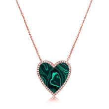 Load image into Gallery viewer, 14K Gold Large Malachite and Diamond Heart Necklace
